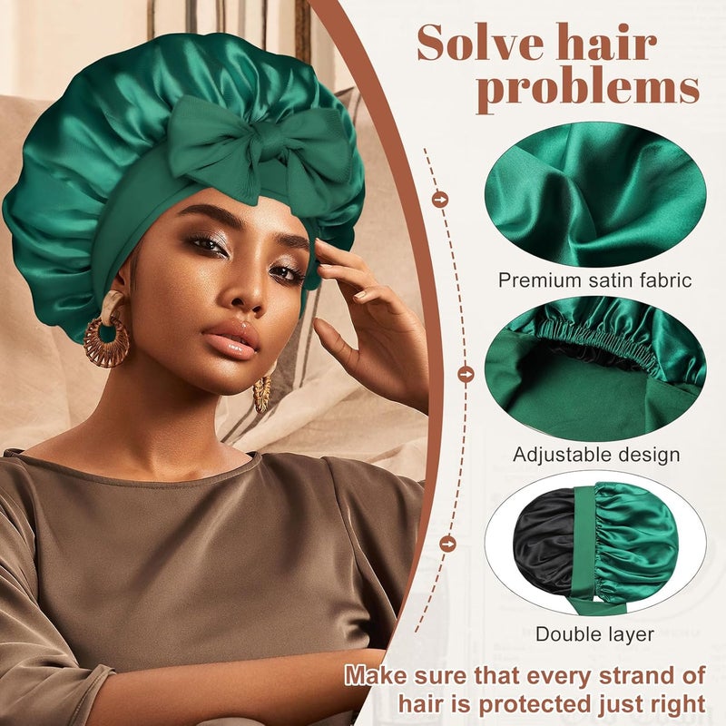 CHLINS Satin Bonnet Silk Bonnet for Sleeping Silk Sleep Cap Double Layer Hair Bonnet with Elastic Tie Band for Curly Hair Night Cap - Image 4